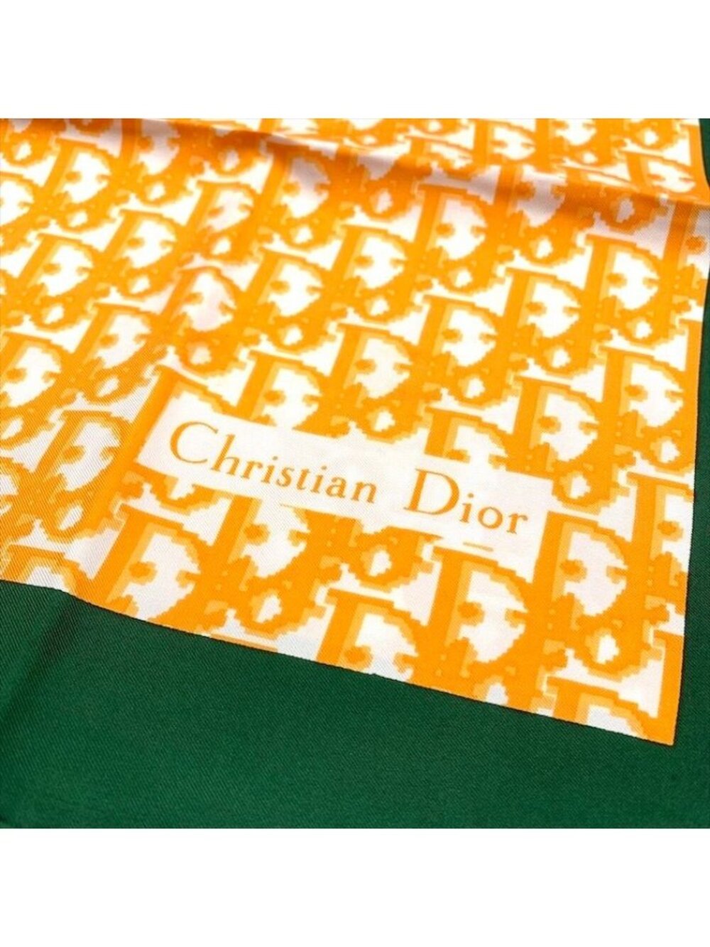 Dior Trotter Pattern Silk Scarf Orange Green - Picture 3 of 6